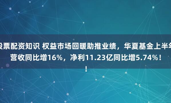 股票配资知识 权益市场回暖助推业绩，华夏基金上半年营收同比增16%，净利11.23亿同比增5.74%！
